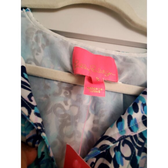 Lilly Pulitzer Blue/White Printed Tunic Dress W/ Tassel Details - S - Picture 3 of 11